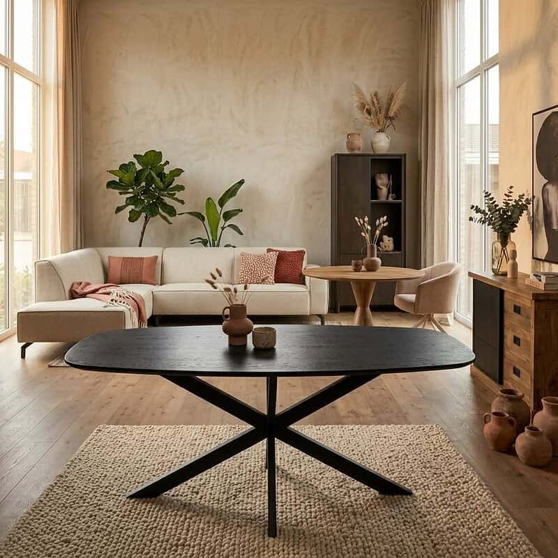 Eiken eettafel Ferris | Deens Ovaal 180 cm | Zwart, hoofdfoto