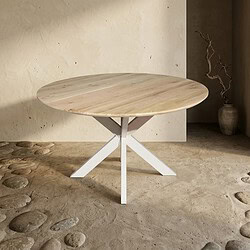 Moderne massief houten eettafel met wit onderstel, perfect voor een stijlvolle eetkamer of woonkamer, gecombineerd met natuurlijke en minimalistische interieurstijlen.