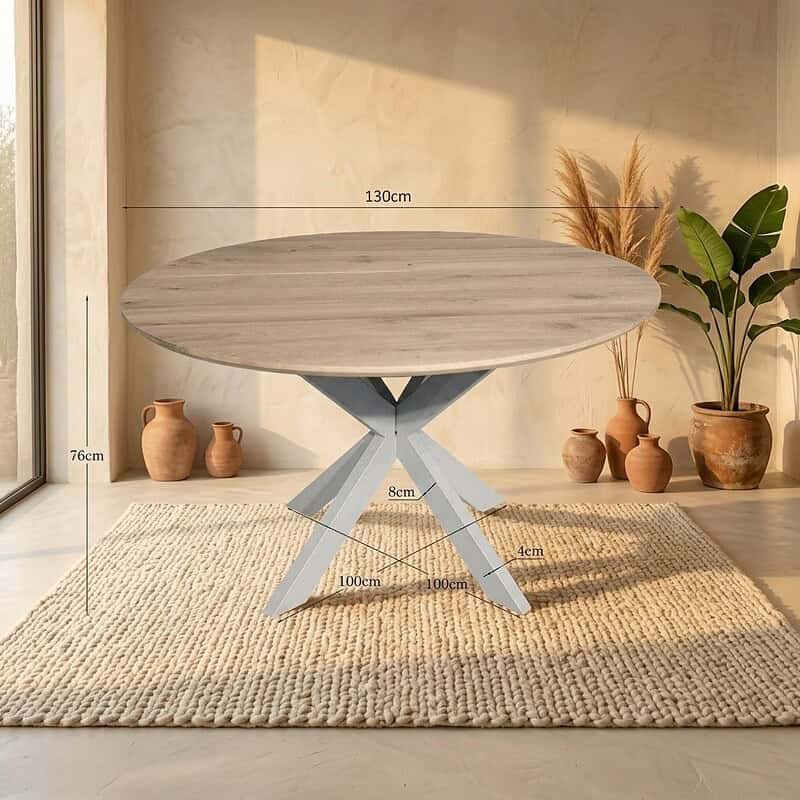 Eiken eettafel Ferris | Rond 130 cm | Naturel | Poot Sand, hoofdfoto