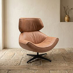 Luxe lounge fauteuil van gerecycled leer met verstelbare rugleuning, perfect voor moderne woonruimtes en duurzame interieurstijl.