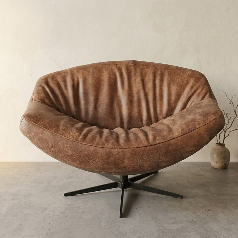 Bank van bruin leren fauteuil, modern design, comfortabele zitting, stijlvolle woonkamermeubel, Mokana Meubelen.