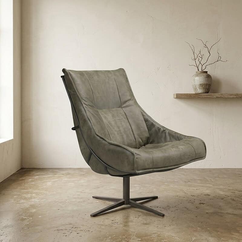 Mokana Lounge Chair Moderner Mokana-Lounge-Sessel aus grauem Leder, perfekt für eine stilvolle und bequeme Sitzecke.