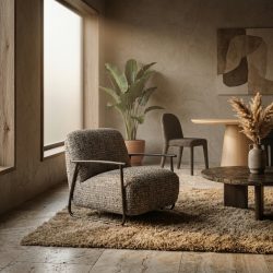Fauteuil Norel in taupe stof met gecoat metalen onderstel van Vive