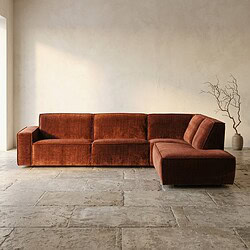 Ruime Mokana bank met chaise longue in terracotta stof, perfect voor moderne woonkamers.