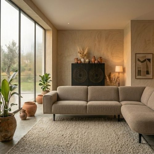 Hoekbank Soren, in beige, te bestellen in 100+ kleuren stof, sfeerimpressie