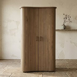 Massief houten kast met afgeronde hoeken, minimalistisch design, geschikt voor woonkamer of slaapkamer, natuurlijke houtafwerking, stijlvolle opbergoplossing.