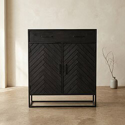 Houten zwart dressoir met lade en deuren Zwart houten dressoir met lade en dubbele deuren, modern meubelstuk voor woonkamer of hal, gemaakt van hoogwaardige materialen, perfect voor opbergruimte en stijl.