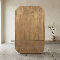 Moderner Holzschrank mit abgerundeten Ecken, minimalistisches Design, geeignet für Wohn- oder Schlafzimmer, aus hochwertigem Holz, naturbelassen.
