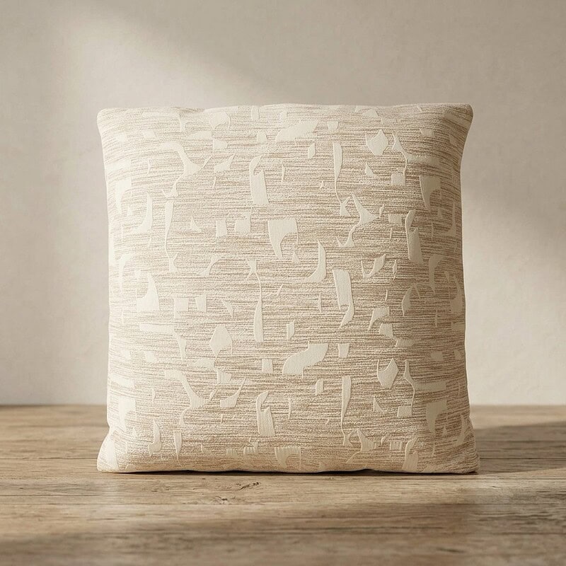 Lichtkleurig kussen met abstract geometrisch patroon, perfect voor modern interieur en comfortabele zitplaatsen. Gemaakt van hoogwaardige materialen, geschikt voor woonkamer of slaapkamer.