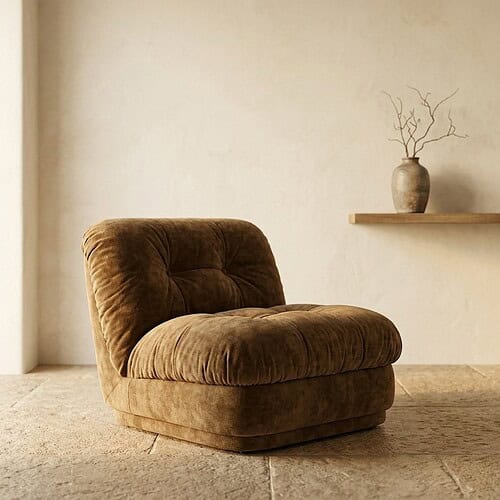 Luxe bank fauteuil van Mokana Meubelen met zachte bekleding en modern design, perfect voor een gezellige woonkamer of zithoek.