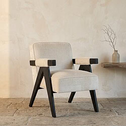 Houten en stoffen fauteuil – Mokana Meubelen