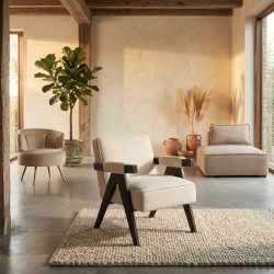 Lounge stoel Cooper white chenille, in wit, zwart, sfeerimpressie