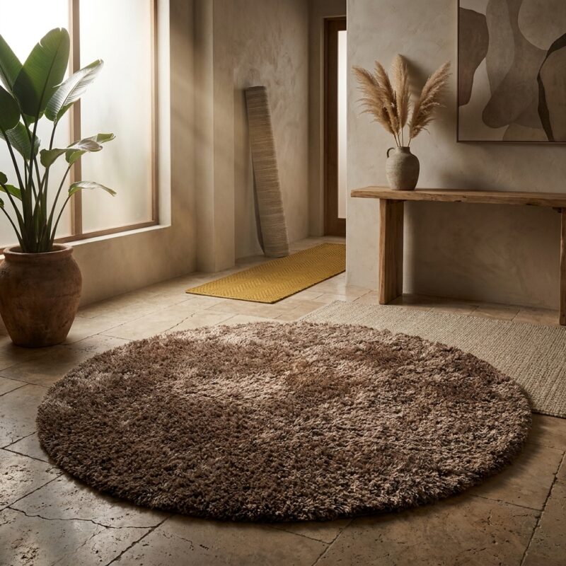 Love Shaggy Licht Bruin Rond, interieur sfeer