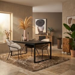 Rechthoekige eettafel Boaz zwart mangohout 220 cm met metalen onderstel
