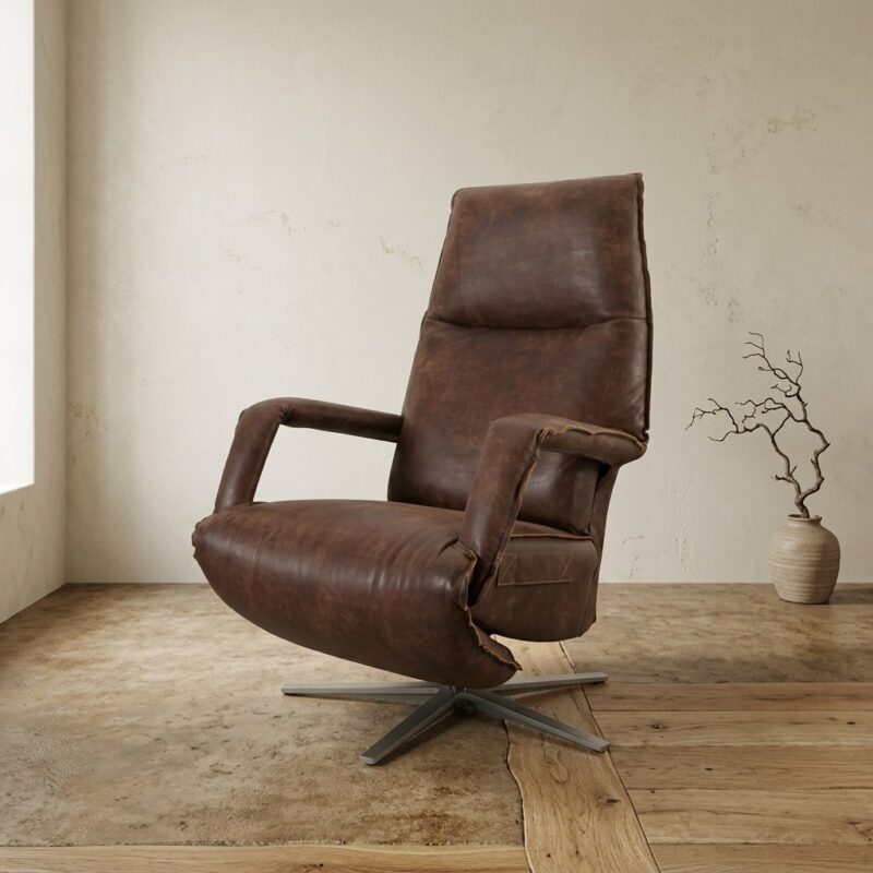 Relaxfauteuil Ipanema, Africa leder Tabac, in wabi-sabi sfeer