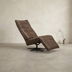 Luxe vintage leren lounge fauteuil met verstelbare rugleuning en voetsteun, perfect voor moderne interieurs.
