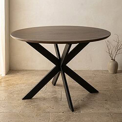 Moderne eettafel met houten blad en zwart onderstel, perfect voor een stijlvolle eetkamer of woonkamer. Duurzaam en elegant design, ideaal voor dagelijks gebruik en speciale gelegenheden.