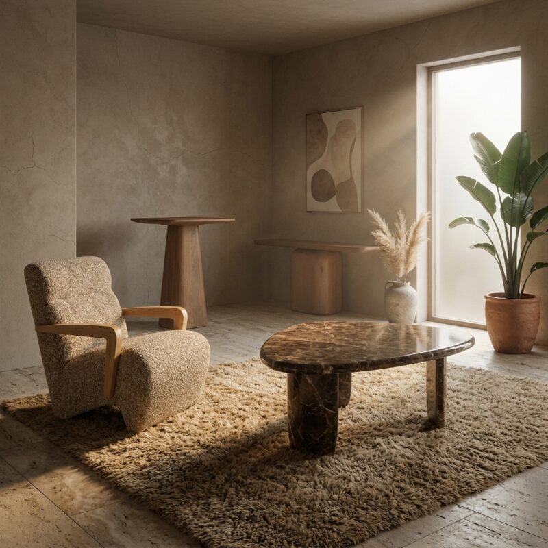Salontafel Devin medium in gepolijst Emperador marmer met elegante uitstraling