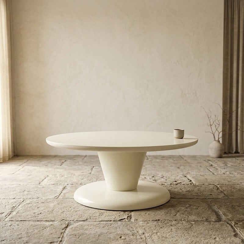 Eettafel in modern minimalistisch design Strakke, witte eettafel met uniek conisch onderstel, perfect voor een modern interieur. Gemaakt van hoogwaardig materiaal, geschikt voor eetkamers en woonruimtes.