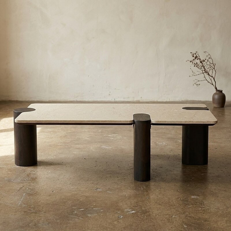 Moderne eettafel met zwart onderstel en beige houten blad, geschikt voor een stijlvolle eetkamer of woonkamer. Perfect voor gezellige diners en familie bijeenkomsten.