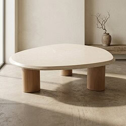 Moderne ronde houten salontafel met natuurlijke afwerking, perfect voor een minimalistische woonkamer. Gemaakt van hoogwaardig hout, geschikt voor diverse interieurstijlen.