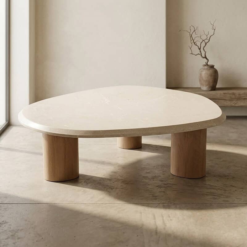 Moderne ronde houten salontafel met natuurlijke afwerking, perfect voor een minimalistische woonkamer. Gemaakt van hoogwaardig hout, geschikt voor diverse interieurstijlen.
