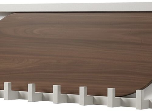 santa cruz coat rack 60 with 7 hooks welcome home collection | Heb je wel eens door de ramen naar prachtig ingerichte woonkamers in Nederland gekeken? Een salontafel versierd met bloemen staat voor een gezellige en aantrekkelijke bank, daarachter zie je een eettafel voor gezellige bijeenkomsten en in de vensterbank staan smaakvolle vazen. Detailansicht der Santa Cruz Garderobe aus braun lackiertem Mangoholz mit beigen, pulverbeschichteten Haken