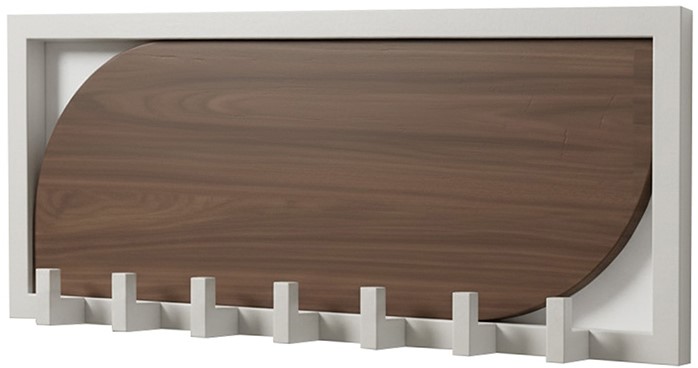 Detail van Santa Cruz kapstok brown walnut gelakt mangohout met beige gepoedercoat haken