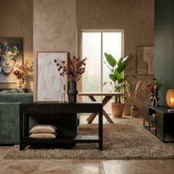 Sidetable Boaz zwart mangohout 150 cm met drie laden en metalen frame
