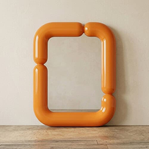 Unieke, moderne meubelstijl met een opvallend oranje frame, perfect voor een eigentijdse interieurdecoratie.