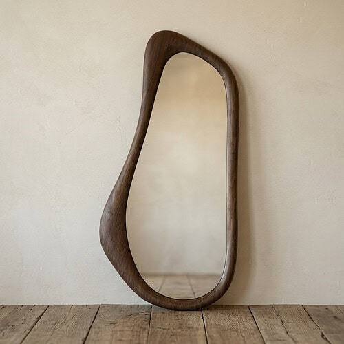 Elegant houten wandspiegel met natuurlijke afwerking, perfect voor moderne en landelijke interieurs. Handgemaakt meubelstuk dat stijl en functionaliteit combineert.