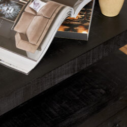 Tv meubel Boaz zwart mangohout in modern interieur met decoratie en televisie