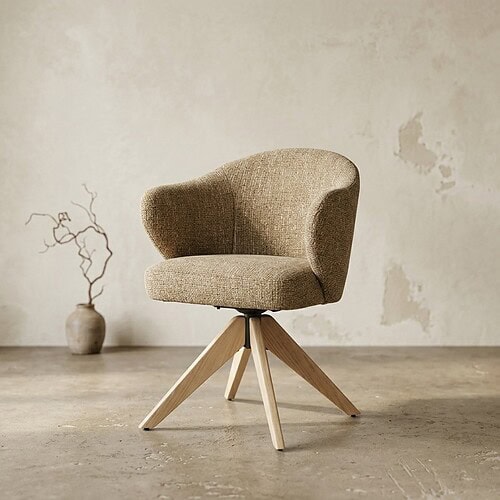 Comfortabele stoffen fauteuil met houten poten, perfect voor een stijlvolle woonkamer of zithoek. Elegant design en hoogwaardige materialen voor optimaal comfort en duurzaamheid.