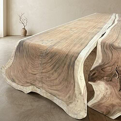Houten eettafel van massief hout met natuurlijke afwerking, uniek ontwerp, rustieke uitstraling, perfect voor moderne en landelijke interieurs, duurzame en handgemaakte meubelstukken.