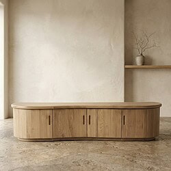 Elegantes TV-Möbel aus Holz mit Schiebetüren, perfekt für moderne Wohnzimmer, aus hochwertigem Massivholz gefertigt, mit einem klaren und minimalistischen Design.