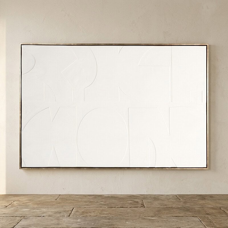 Abstract wit kunstwerk met subtiele lijnen, modern decor voor woonkamer of kantoor, door Mokana Meubelen.