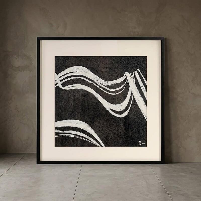Moderne abstracte kunst in zwart-wit, geschikt voor interieurdecoratie, verkrijgbaar bij Mokana Meubelen.