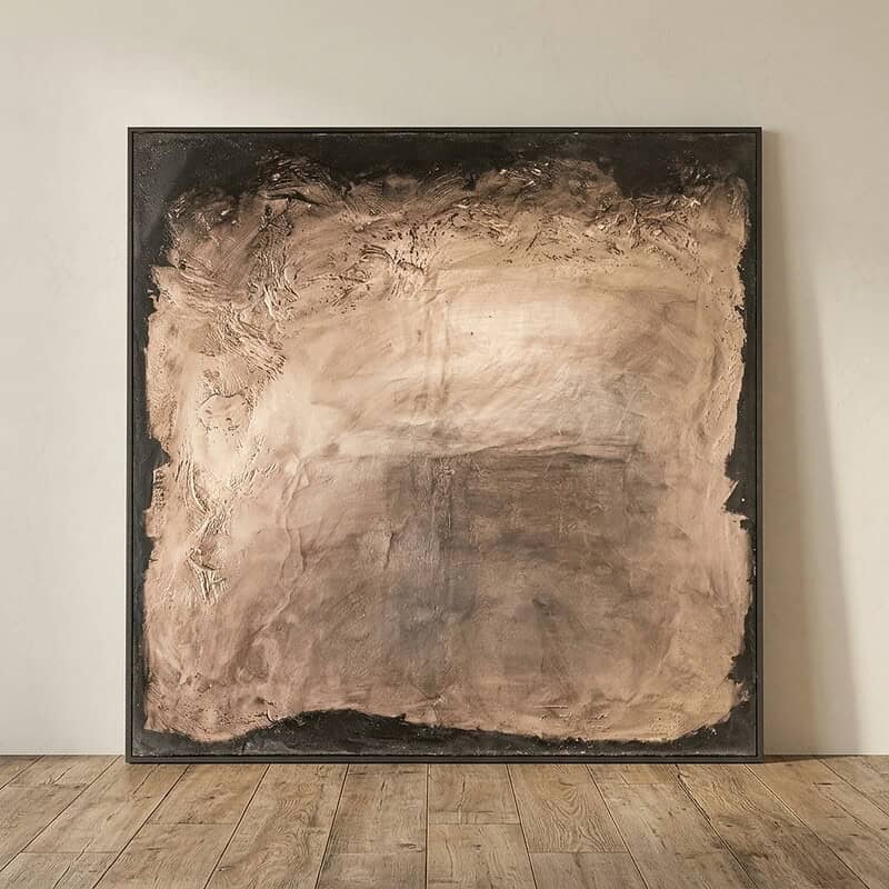 Abstract kunstwerk op canvas met zwart metalen lijst, modern decor voor woonkamer of kantoor, Mokana Meubelen.
