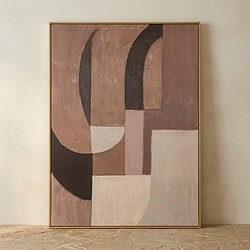 Abstract kunstprint met geometrische vormen in aardetinten, geschikt voor moderne interieurdecoratie en woonkamer.